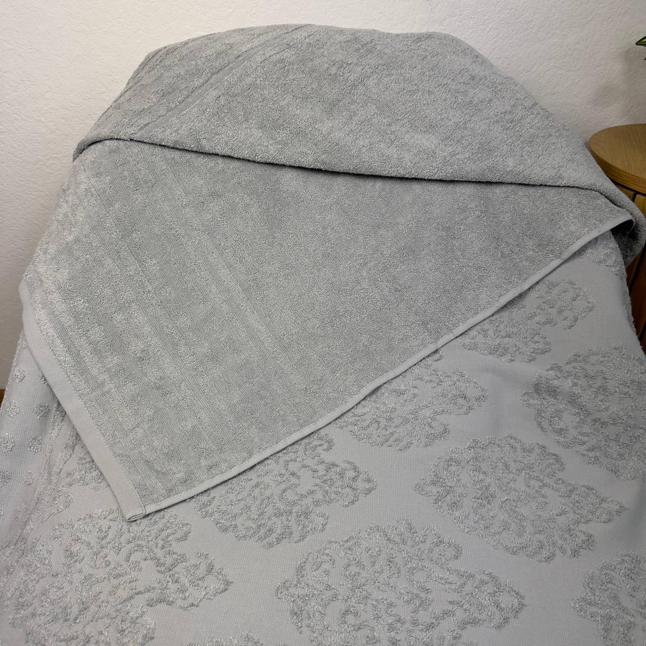 Простыня жаккардовая махровая GM TEXTILE 400 г/м2 150x200 см Светло-серый с бирюзовым (p-400G-150x200-lgrey-m) - фото 3