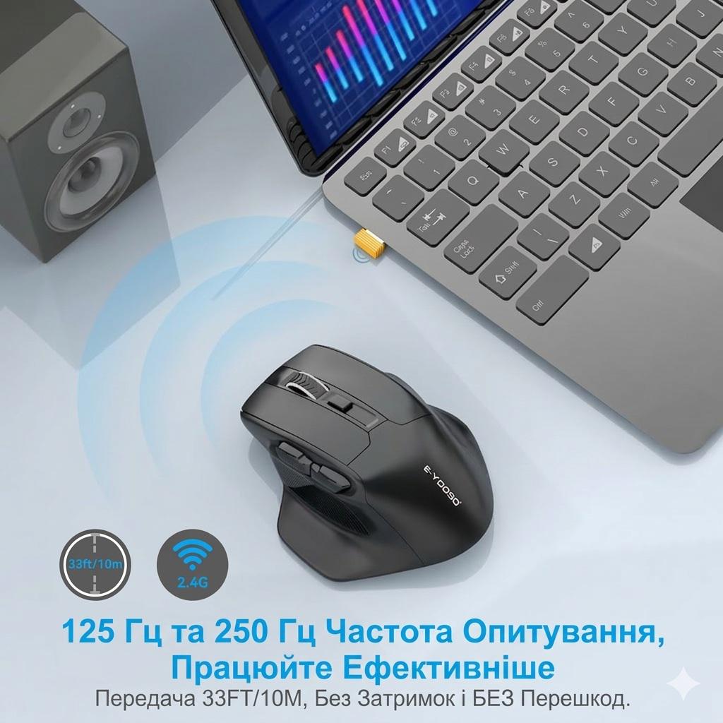 Миша бездротова комп'ютерна E-YOOSO X31 Pro Чорний - фото 7