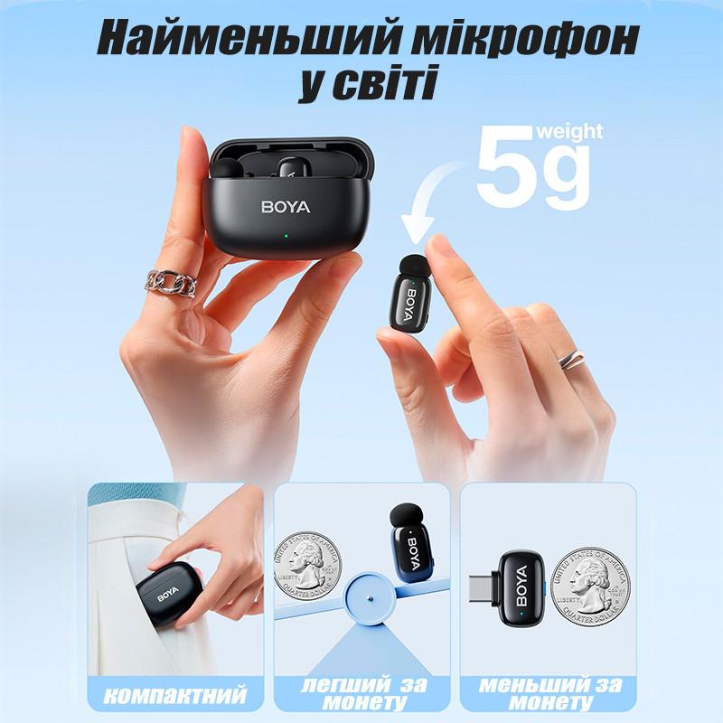 Мікрофон бездротовий петличний Boya Mini Type C на одяг/для телефону/для запису відео (BOYA-mini) - фото 3