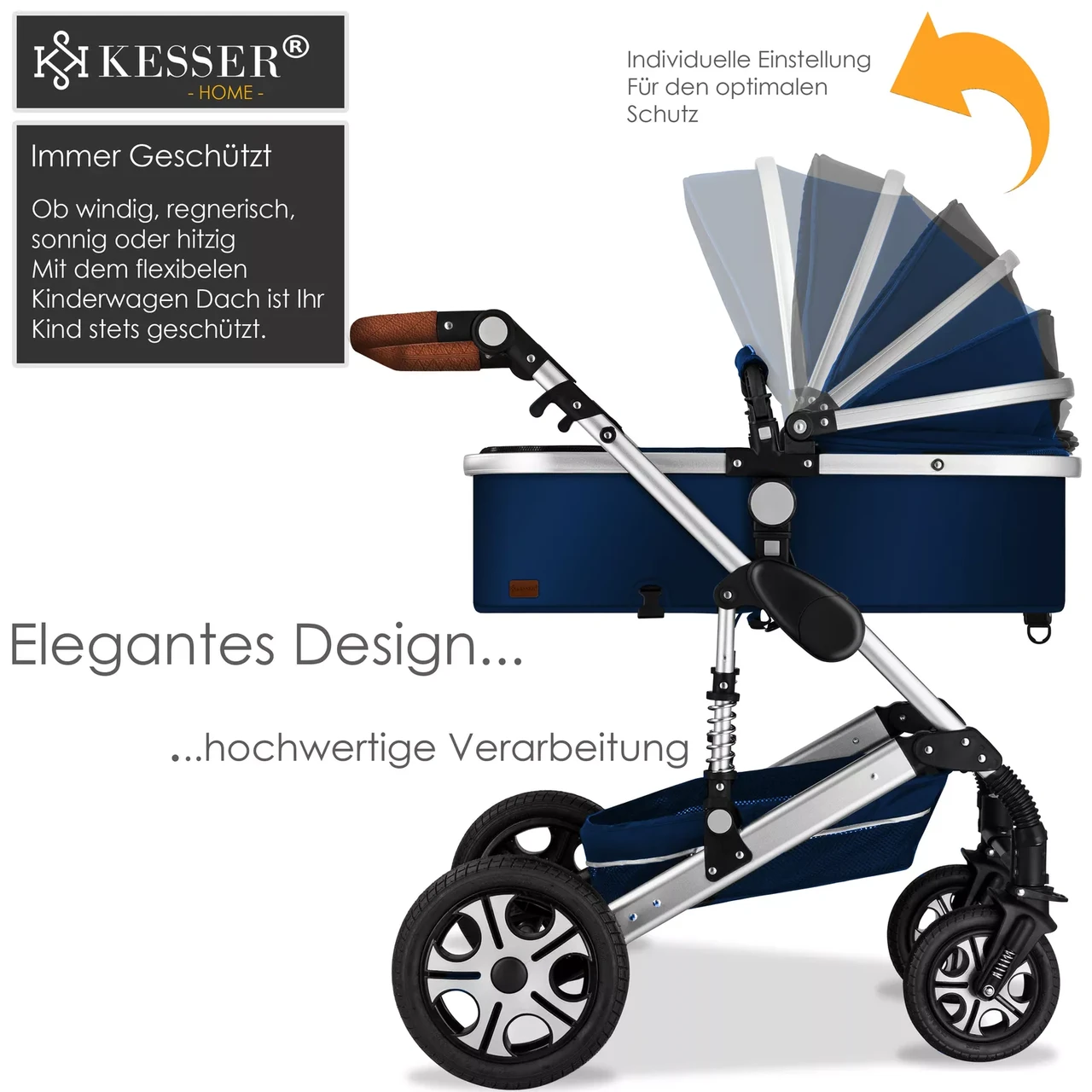 Коляска дитяча з автокріслом KESSER 3в1 94x64x119 см Синій/Срібний - фото 6