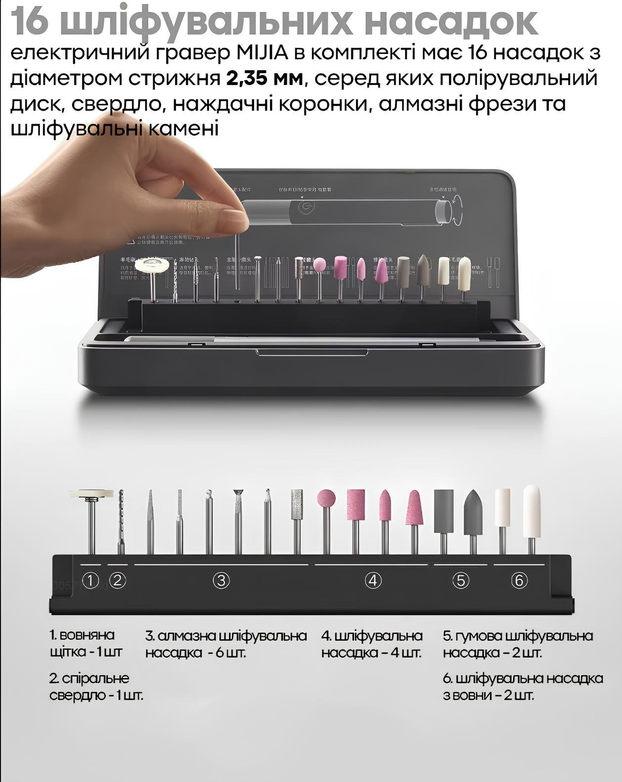 Гравер электрический аккумуляторный Mijia Electric Carving Pen Set 16 насадок кейс для 3D печати металла и дерева (700143) - фото 7