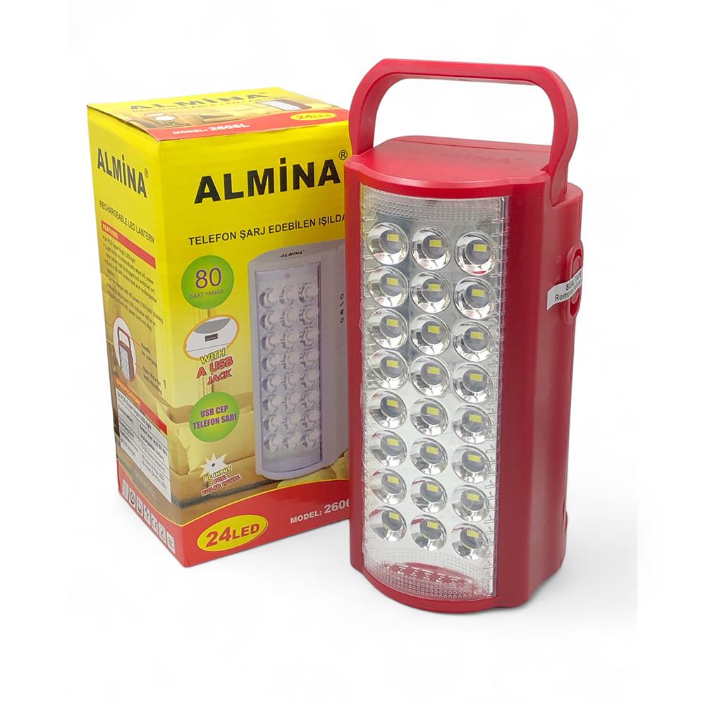 Ліхтар переносний Almina 2606L акумуляторний з функцією Power bank 24 LED Червоний (19084595) - фото 1