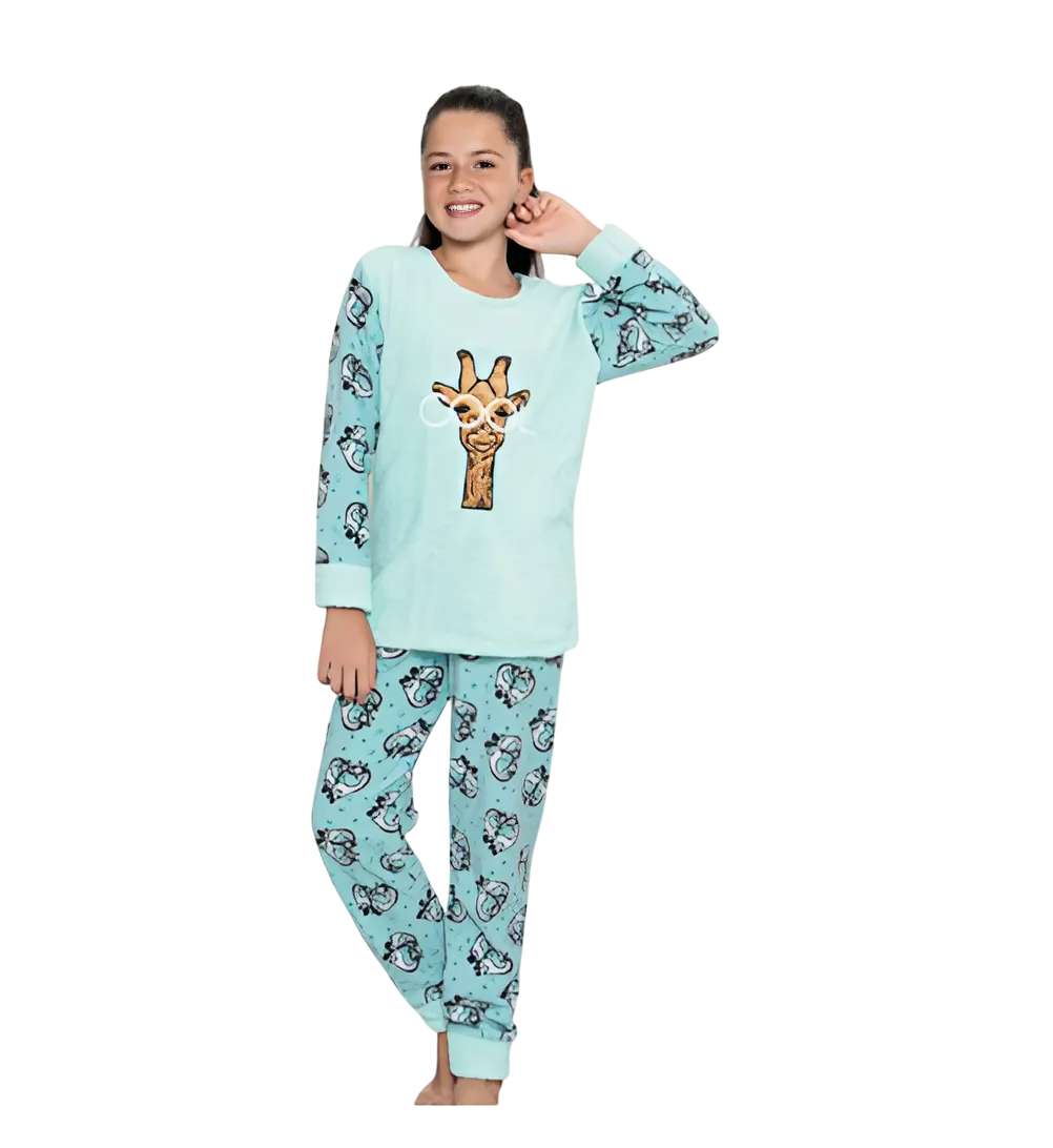 Пижама для девочки теплая полар флис BAYKAR Mini Moon Жираф 170 см Мятный (7009) Пижама для девочки теплая полар флис BAYKAR Mini Moon Жираф 170 см Мятный (7009)