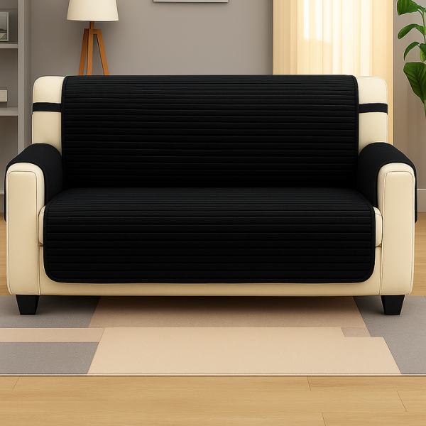 Чехол-накидка на спинку четырехместного дивана из мебельного велюра 116x200 см Черный (27639198)