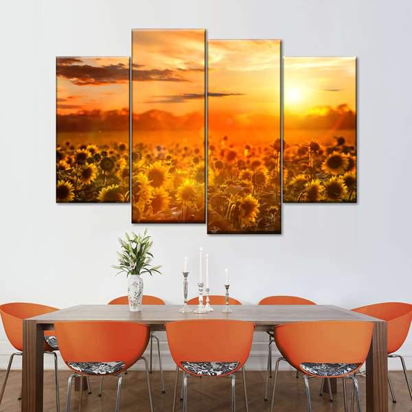 Модульная картина KIL Art Подсолнухи на закате из четырех частей 129x90 см (M4_L_141)
