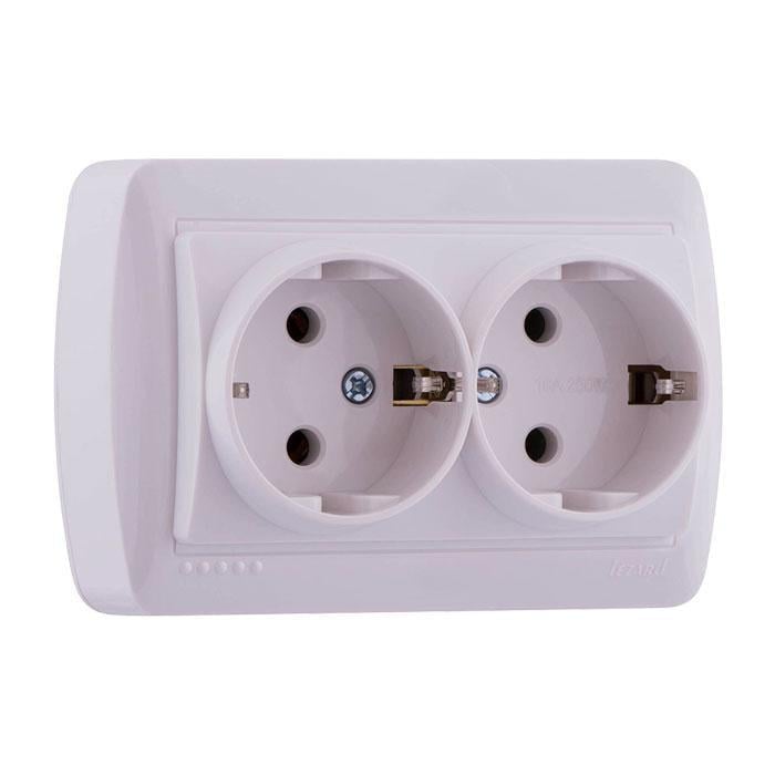 Розетка Lezard Demet 2-я с заземлением Белый (711-0200-127)