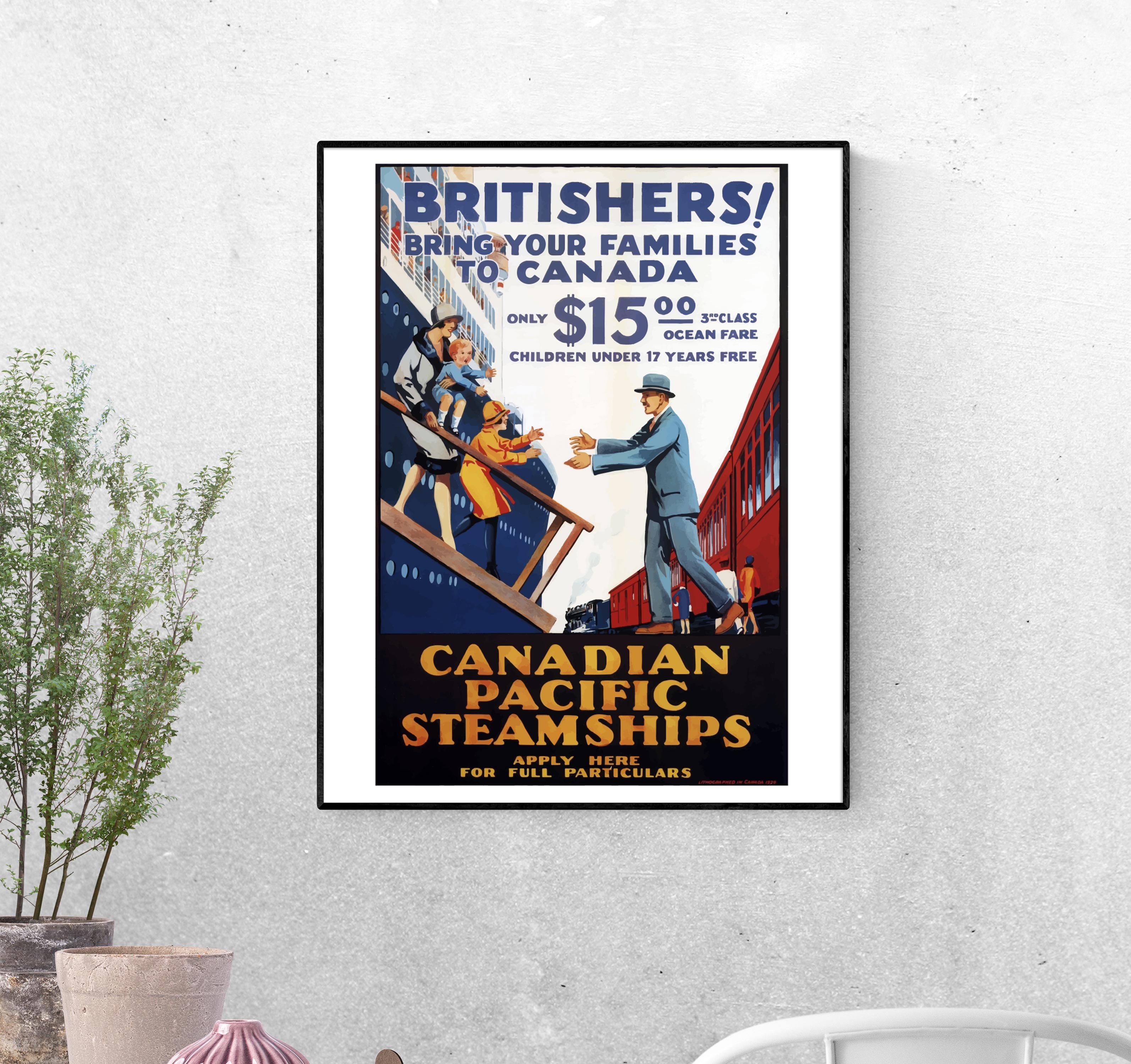 Тревел-постер Британцы путешествуют семьями в Канаду на пароходах формат А-1