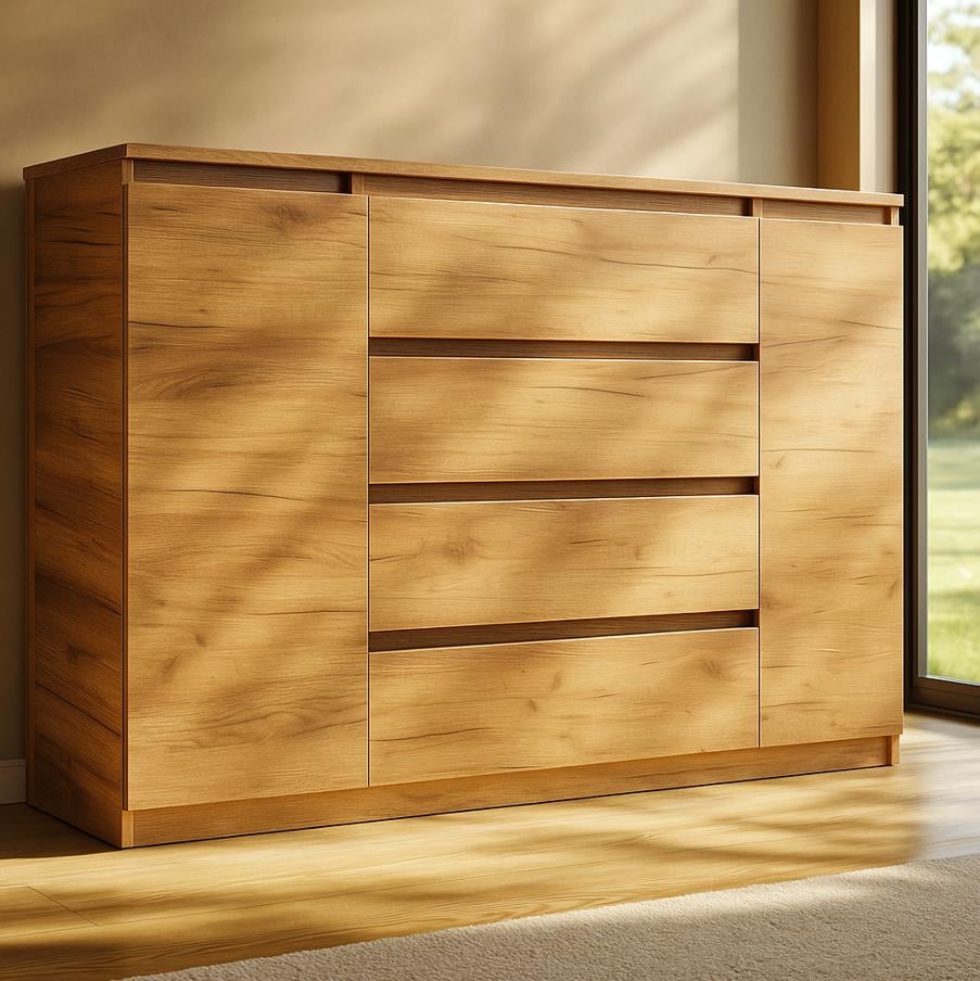 Комод для одежды Мастер Форм Брайт ДСП без ручек 1392х376х950 мм Дуб крафт золотой (200951)