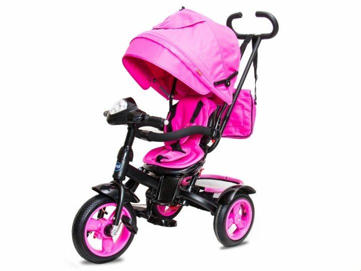 Детский велосипед-коляска трехколесный Neo 4 Air надувные колеса с фарой Розовый - фото 1