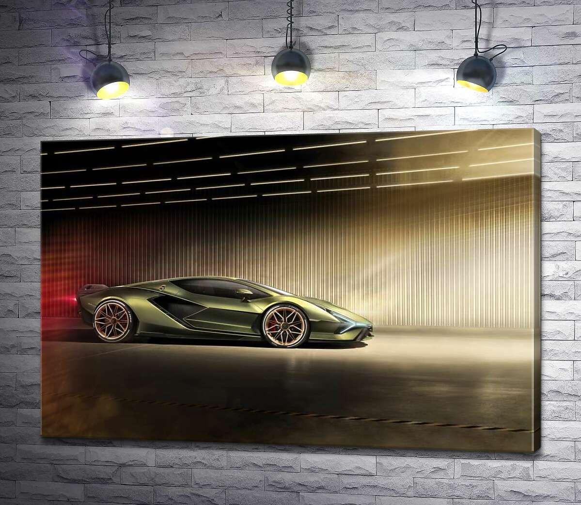 Картина ArtPoster Зеленый блеск автомобиля Ламборгини (Lamborghini Sian) 100x67 см Модуль №1 (000964)