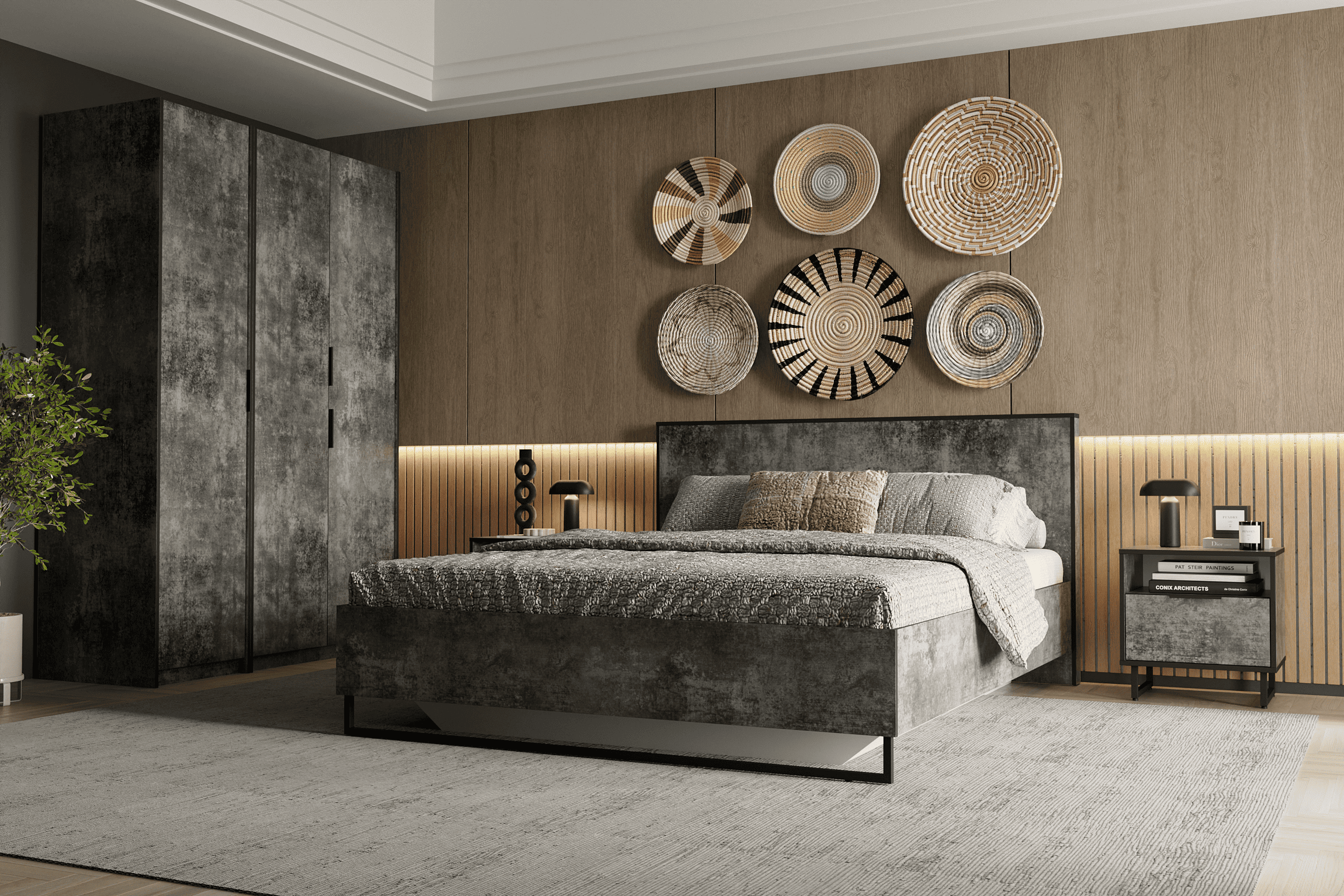 Кровать двуспальная Moreli Forte F-0010 Loft на металлических ножках 1680х980х2126 мм Бетон Темный (f-0010-bet-dark)