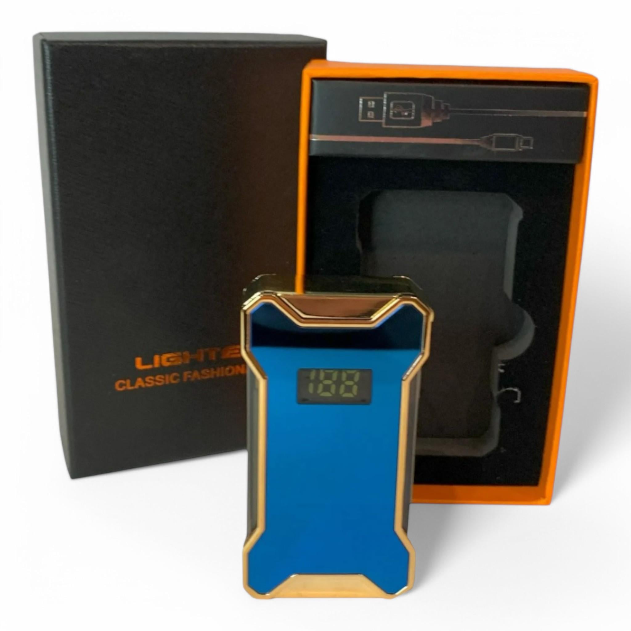 Зажигалка электроимпульсная USB Lighter HL-651 с перекрестной молнией и индикатором заряда Blue (25907572)