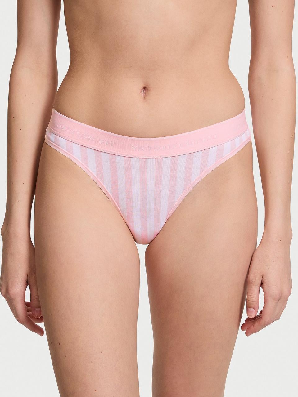 Трусики женские Victoria's Secret Logo Cotton Thong полоска M Розовый (2293292965)