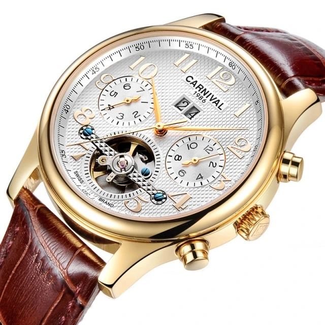 Годинник чоловічий механічний Carnival Swiss Brown (18203)