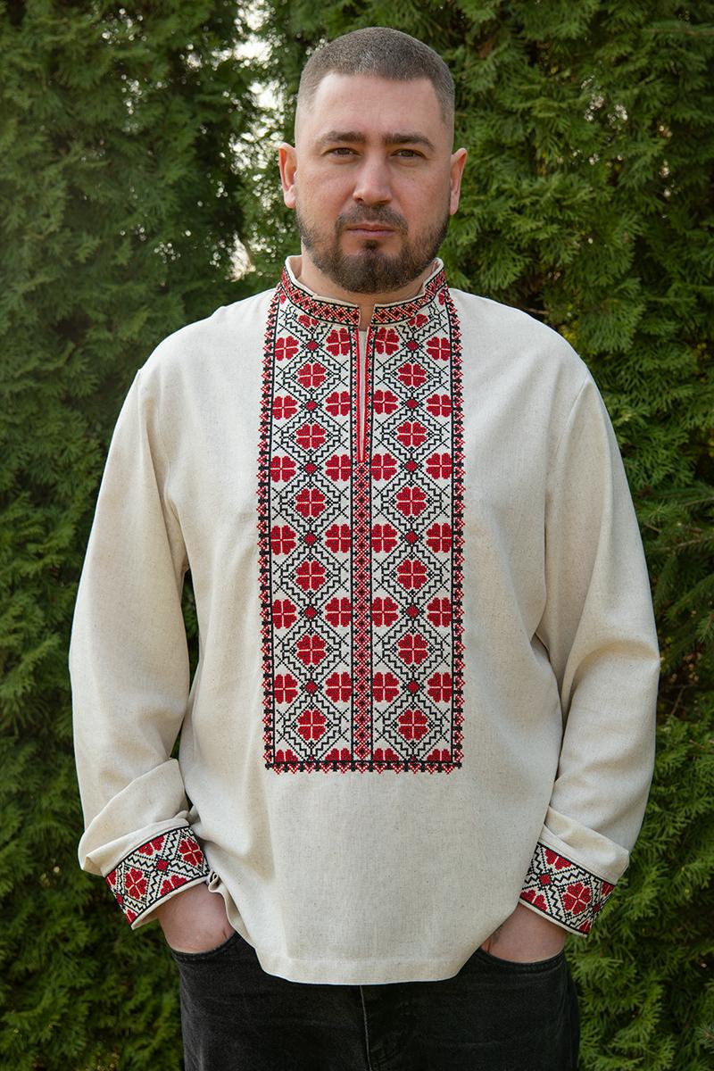 Вышиванка мужская льняная с длинным рукавом 5XL Бежевый (2567602949)