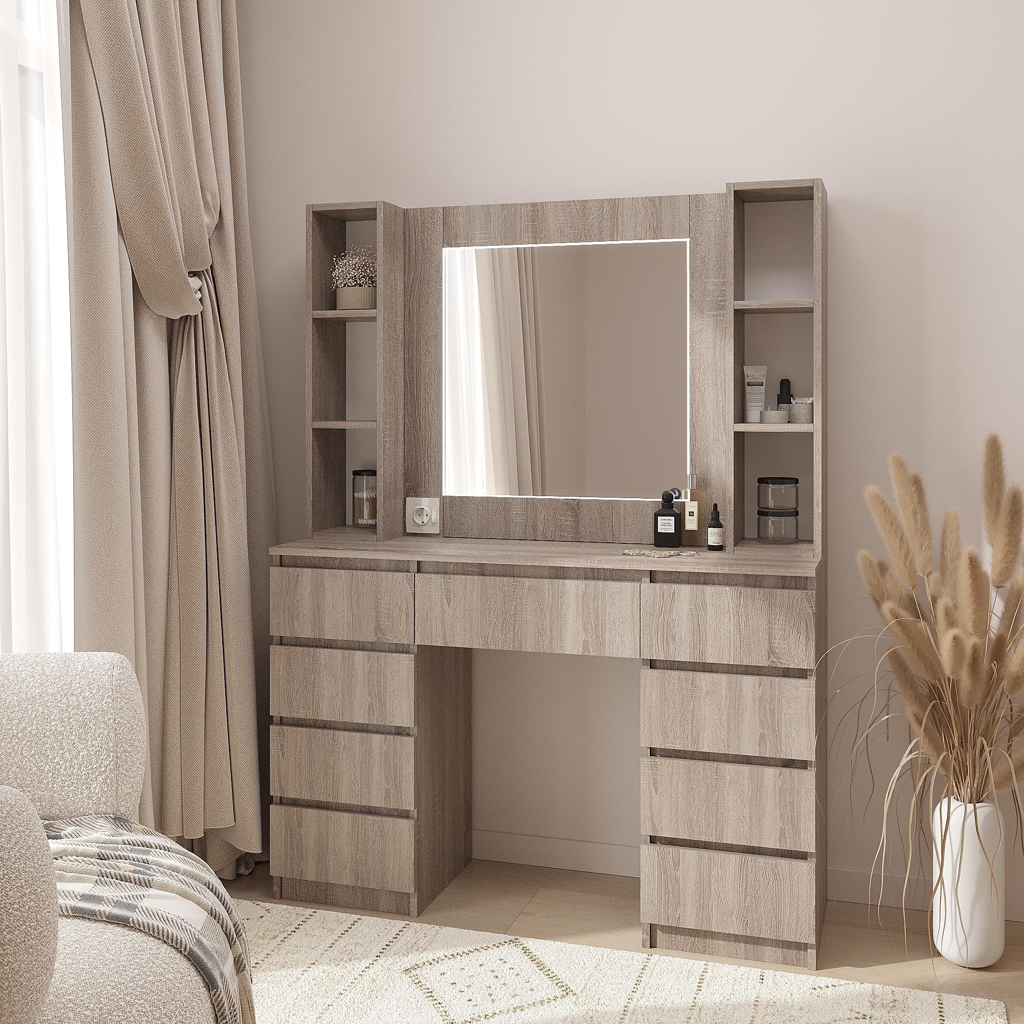 Туалетный столик с LED подсветкой ТЗ-LED Дабл 1600х1200х400 мм Дуб сонома трюфель (28560412) - фото 1