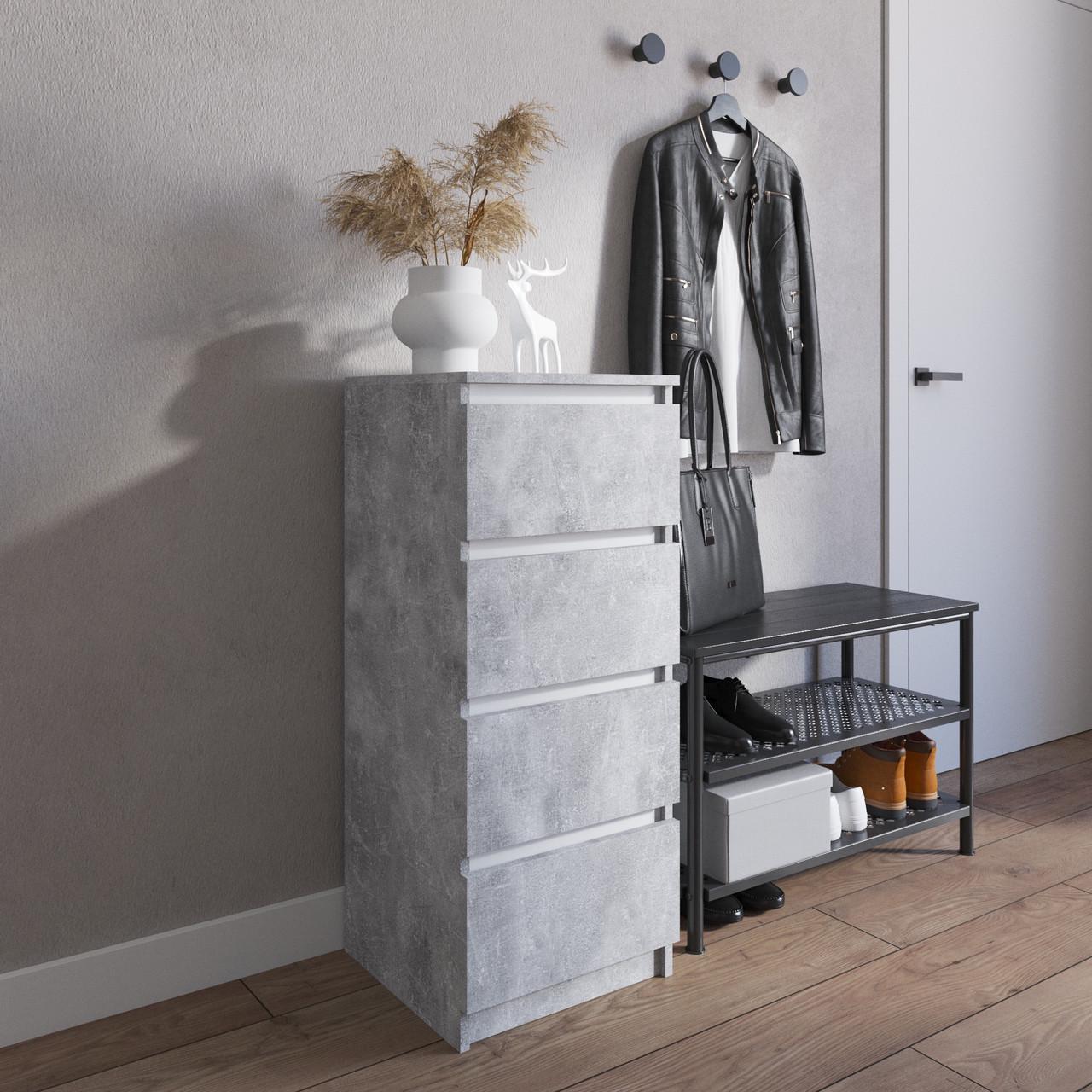 Комод вузький VAYS 4 шухляди 40х40х98 см Бетон/Білий (30642127) Комод вузький VAYS 4 шухляди 40х40х98 см Бетон/Білий (30642127)