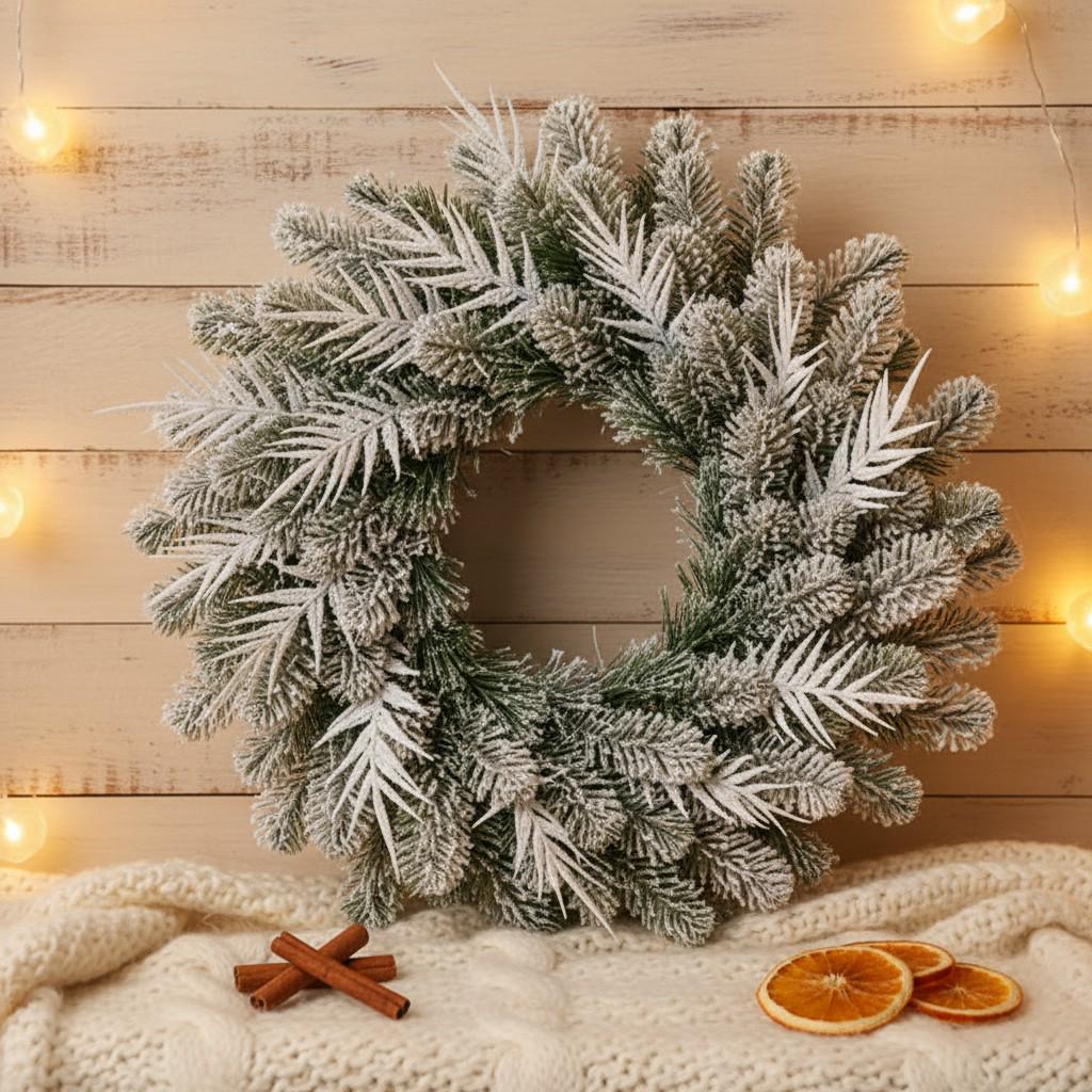 Вінок новорічний хвойний литий 60х35х10 см Зелений засніжений (TD-VINSN) - фото 2 Вінок новорічний хвойний литий 60х35х10 см Зелений засніжений (TD-VINSN) - фото 2