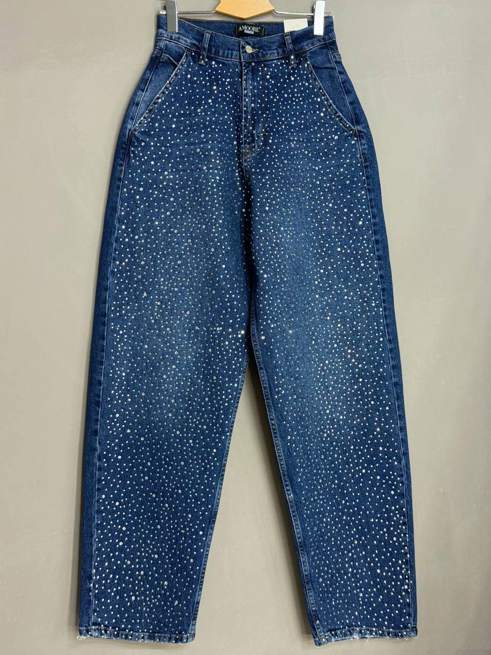 Джинсы женские Amore 1500 skater mom с рассыпью камней р. 26 Синий (6016) - фото 2