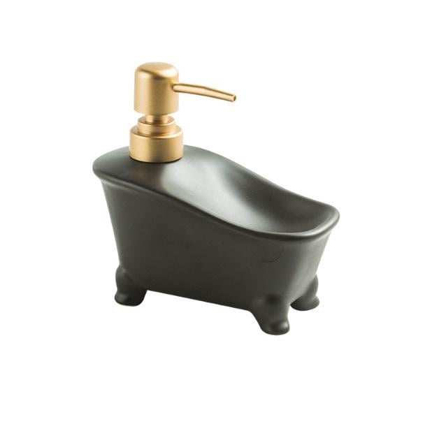 Дозатор для мила з підставкою для мочалки Однотон 11485 350 мл чорний (4571195) - фото 1