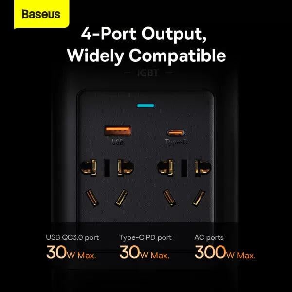 Инвертор автомобильный BASEUS 300 W 220 V CN/EU 2 розетки USB/Type-C 5 A с технологией QC3.0+PD3.0 Black (CGNB010101) - фото 9