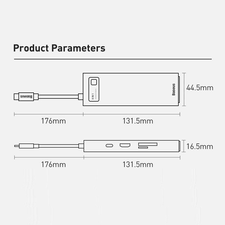 USB хаб BASEUS Metal Gleam Series 8in1 Multifunctional Type-C HUB Docking Station Gray (CAHUB-CV0G) - фото 9 USB хаб BASEUS Metal Gleam Series 8in1 Multifunctional Type-C HUB Docking Station Gray (CAHUB-CV0G) - фото 9