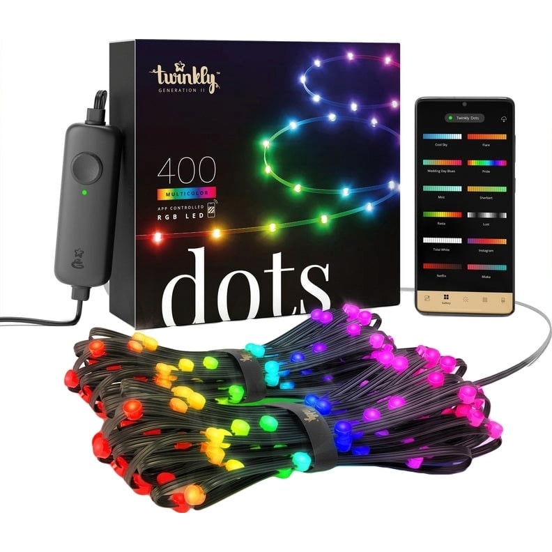 Гірлянда світлодіодна Twinkly Dots RGB Smart LED 400 ламп з чорним кабелем 20 м (TWD400STP-BEU)