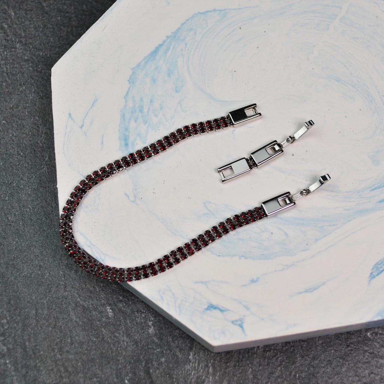 Браслет красная кристальная двойная дорожка медицинская сталь родий (x080-1) - фото 4