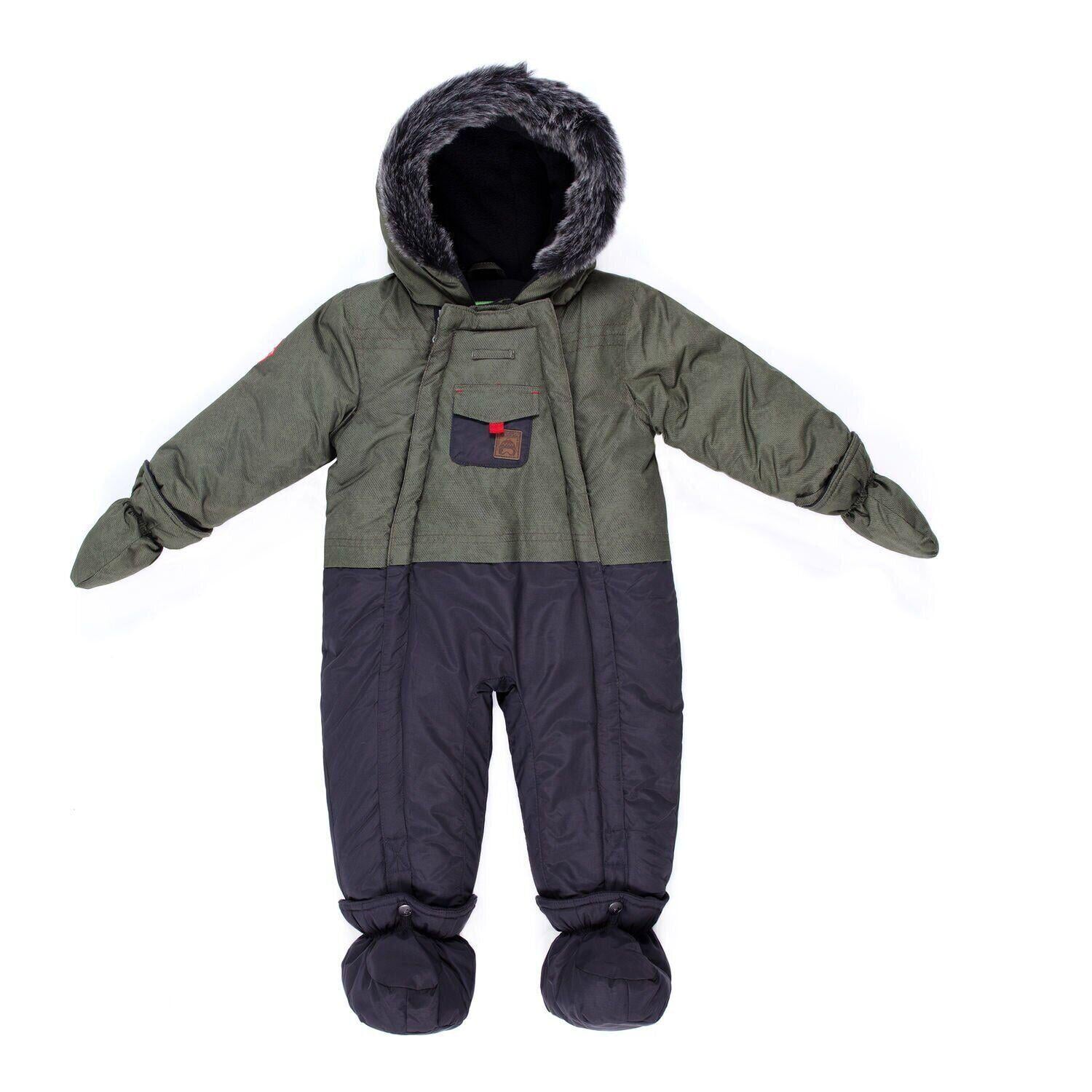 Детский зимний комбинезон цельный Peluche&Tartine F19M113BG для мальчика 62-72 см Оливково-серый (F19M113BG-Olive-6m)