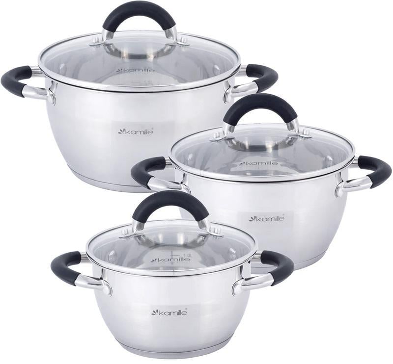 Набір каструль Kamille Marsaili із силіконовими ручками 1,8/2,5/3,5 л - фото 1 Набір каструль Kamille Marsaili із силіконовими ручками 1,8/2,5/3,5 л - фото 1