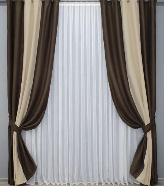 Комплект штор блекаут 1,5х2,7 м 2 шт. Коричневый/Кремовый (016дк/466-1222-466ш)