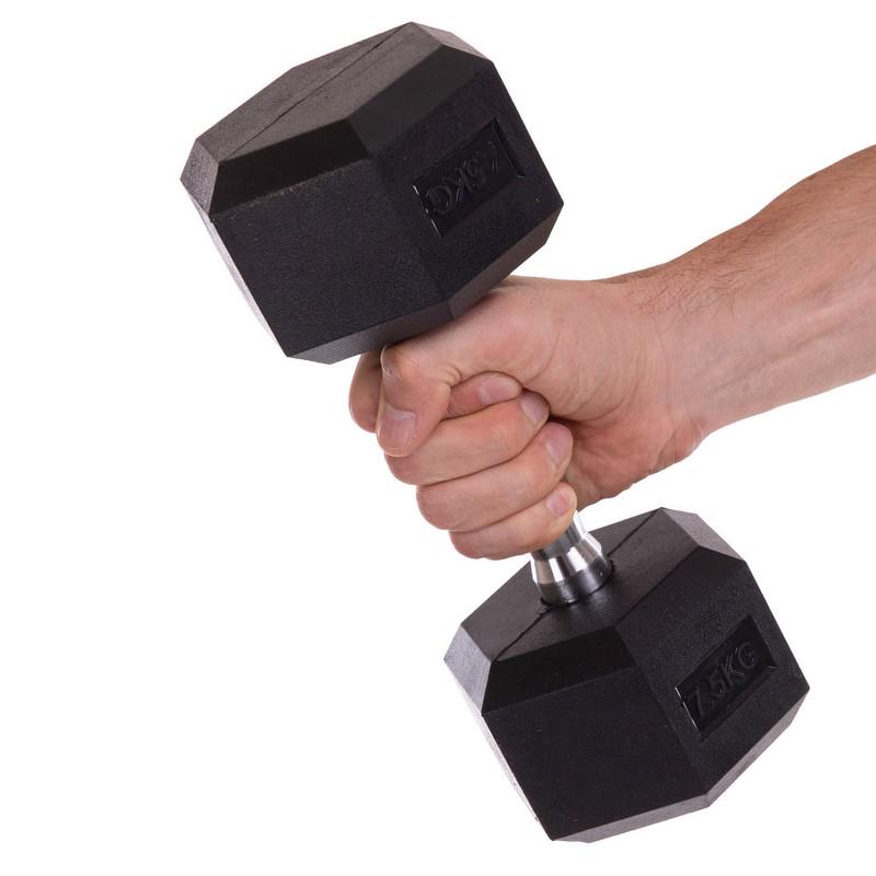 Гантель цельная SC-80075 шестигранная 75 кг Черная (56508166) - фото 4 Гантель цельная SC-80075 шестигранная 75 кг Черная (56508166) - фото 4