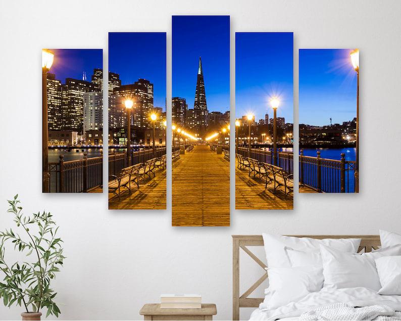 Модульная картина на холсте из пяти частей KIL Art Огни вдоль пирса Сан-Франциско 187x119 см (M51_XL_316)