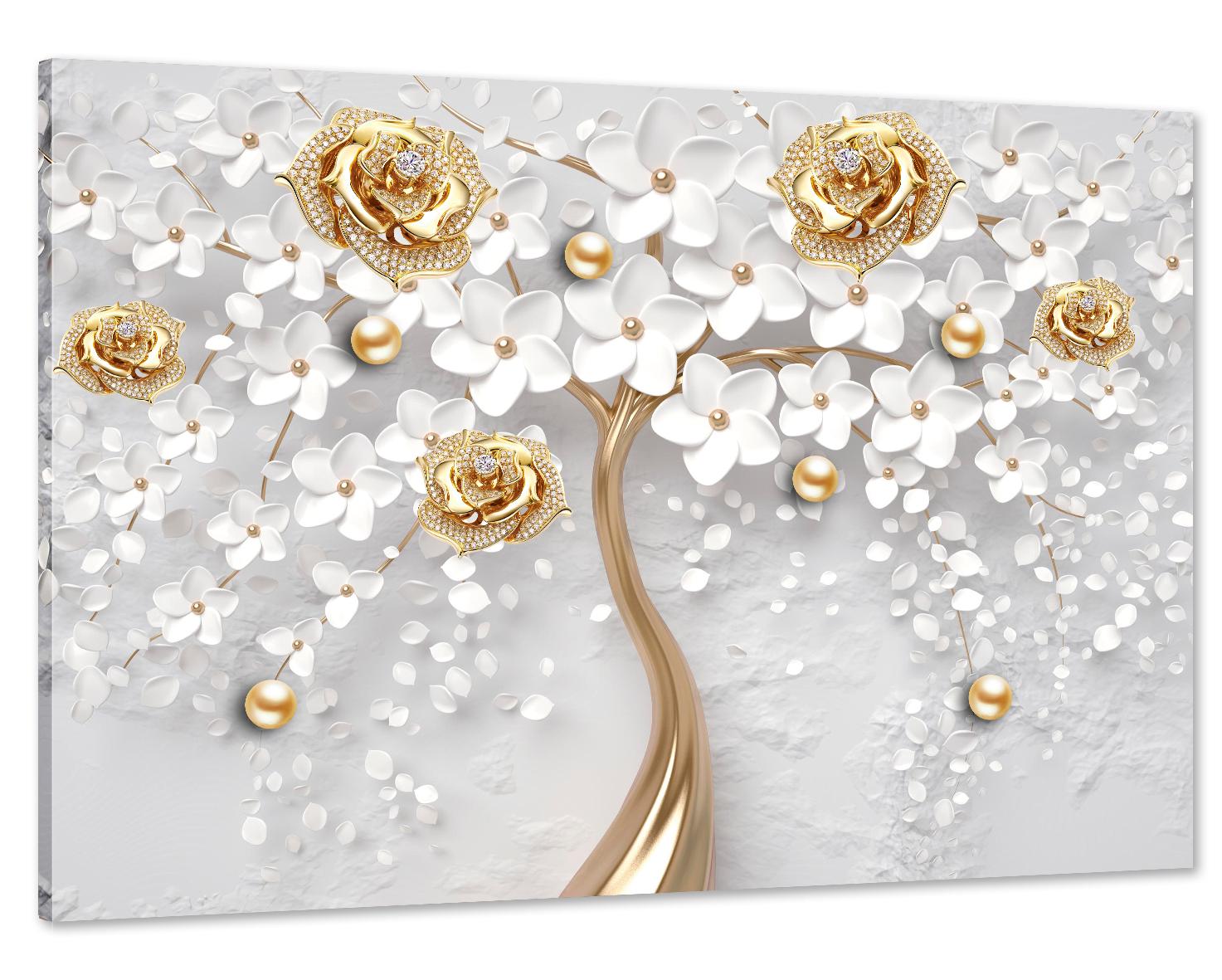 Картина на полотні у вітальню/спальню Квіти золоті троянди 80х120 см (MLP_37)