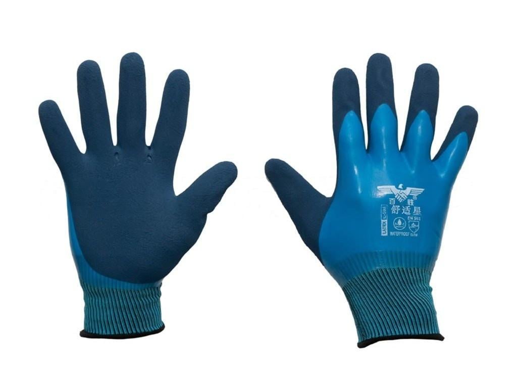 Рукавицы латексные синие пена двойной облив (S-446)