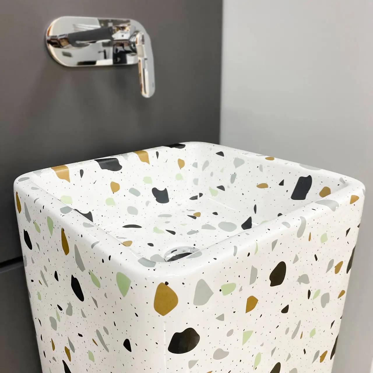 Умывальник напольный VBI Lukka TERAZZO Glossy квадратный 400x400 мм Белый (RM-VBI-019009) - фото 6 Умывальник напольный VBI Lukka TERAZZO Glossy квадратный 400x400 мм Белый (RM-VBI-019009) - фото 6