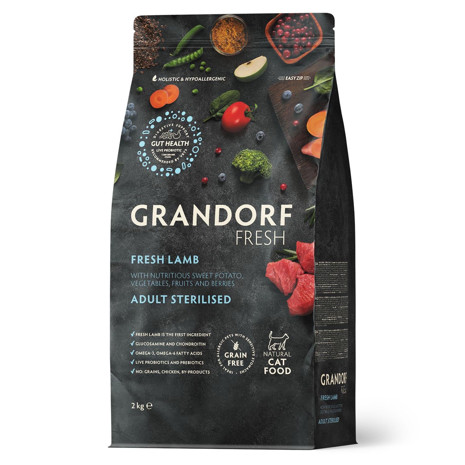 Корм сухой для взрослых стерилизованных котов Grandorf FRESH LAMB&SWEET POTATO CAT STERILISED ягненок с бататом 2 кг (33356363)