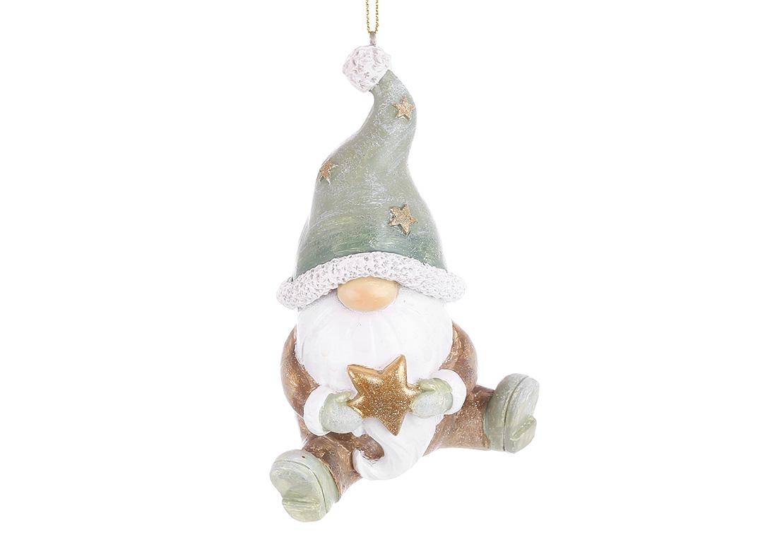 Подвеска новогодняя BonaDi Гномик со звездой 11 см Зеленый с коричневым (K07-723)