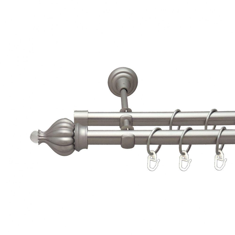 Карниз металлический Orvit Таджа-Кристалл двухрядный открытый/гладкая труба/кольцо металлическое Сатин 19/19 мм 160 см (00-00013519)