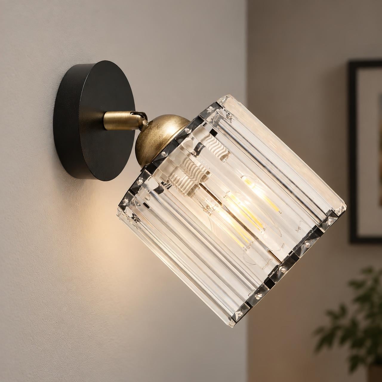 Светильник-спот настенно-потолочный MSK ELECTRIC Brillante с поворотным плафоном под хрусталь для лампы Е27 Черный (NL 121251-1 BK)