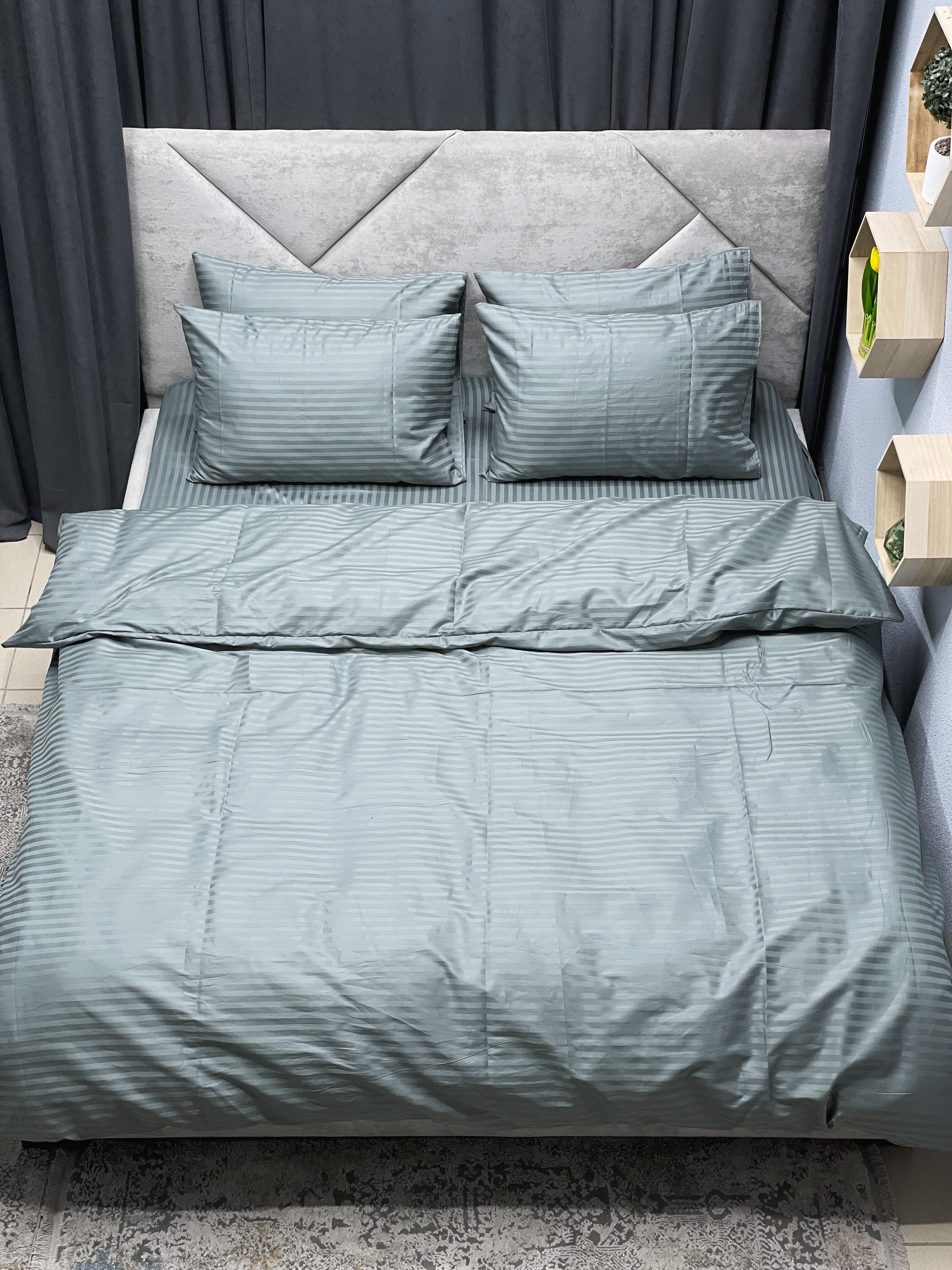 Комплект постельного белья Ego-textile 915S страйп-сатин однотонный Серый (199251461)