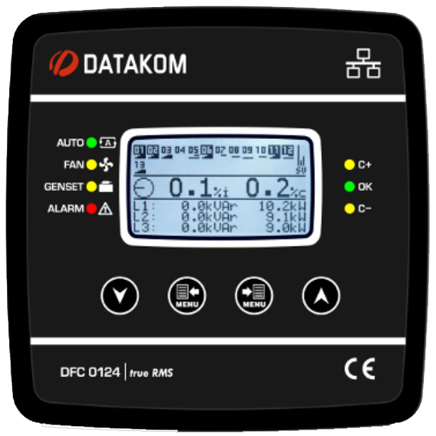 Контролер компенсації реактивної потужності DATAKOM DFC-0124 128x64 ч/б дисплей 144x144 мм 24 кроки + RS485/SVC - фото 1