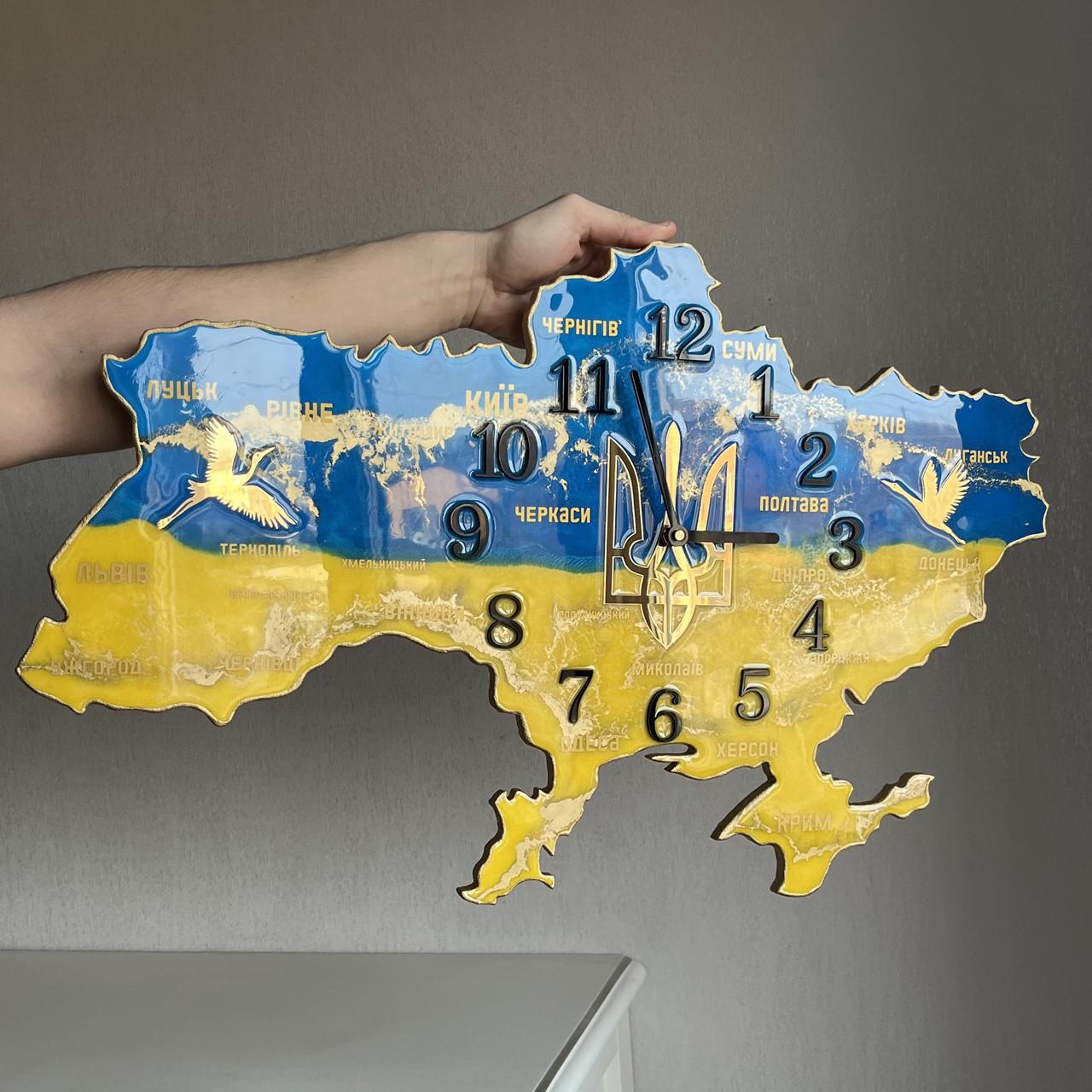 Часы настенные из эпоксидной смолы Карта Украины 80х51 см