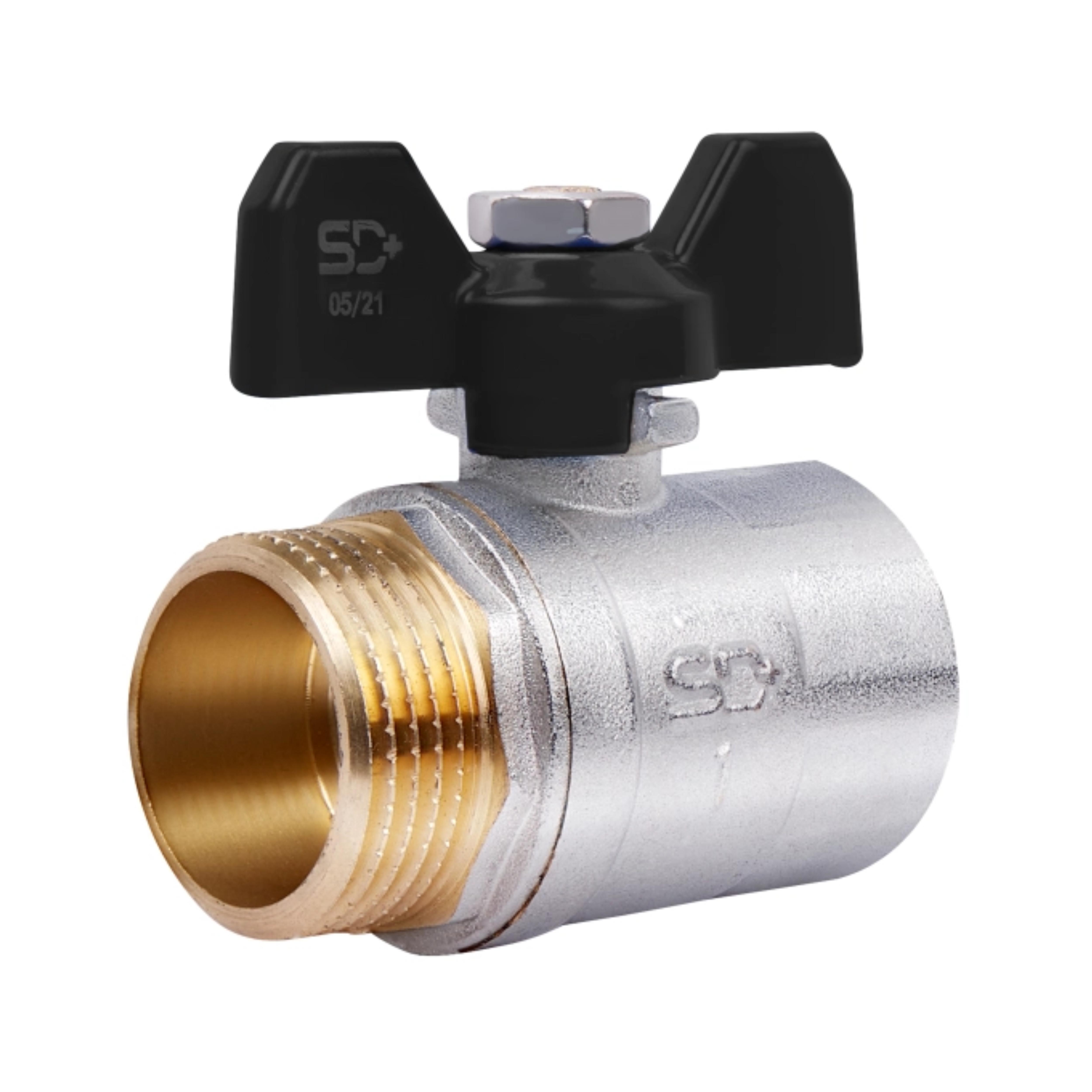 Кран шаровый Thermo Alliance Base 1"ВЗ прямая латунная никелированная PN30 бабочка (SD607W25)
