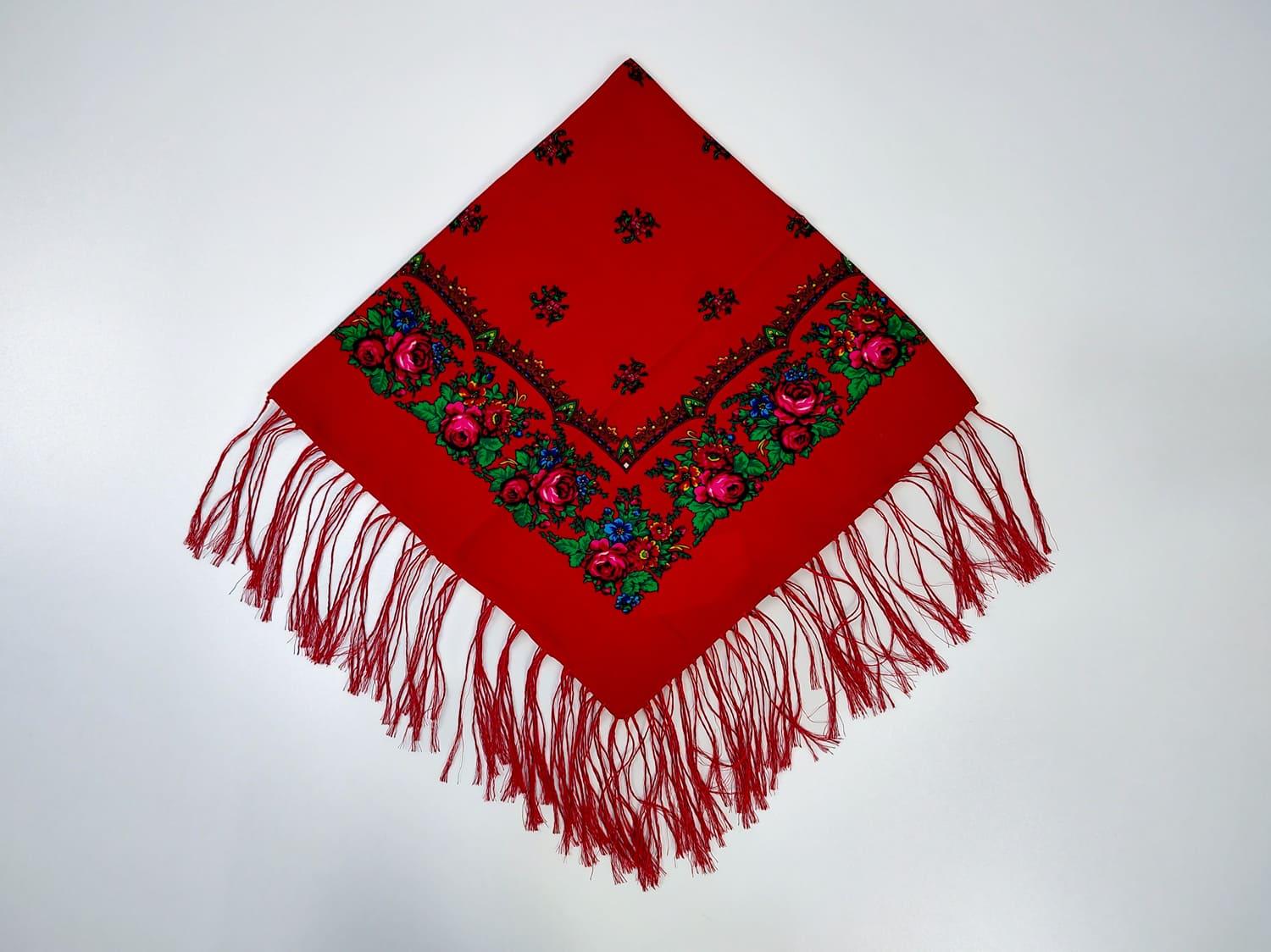 Платок с кистями Цветущая традиция 80x80 см Красный (30314570)