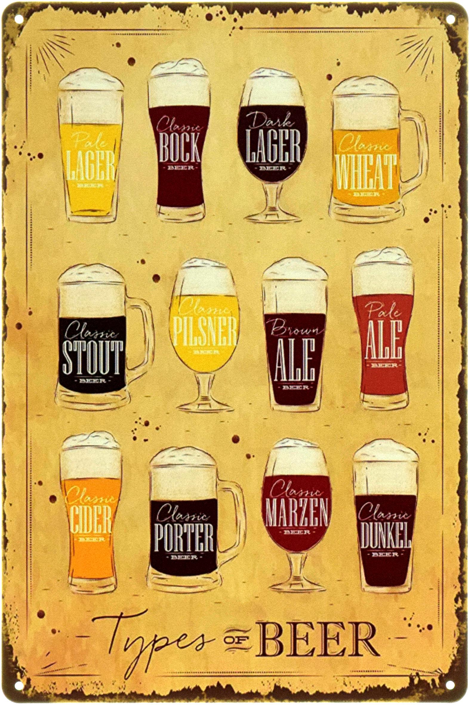 Табличка металлическая "Types Of Beer" 20x30 см (ms-104392)