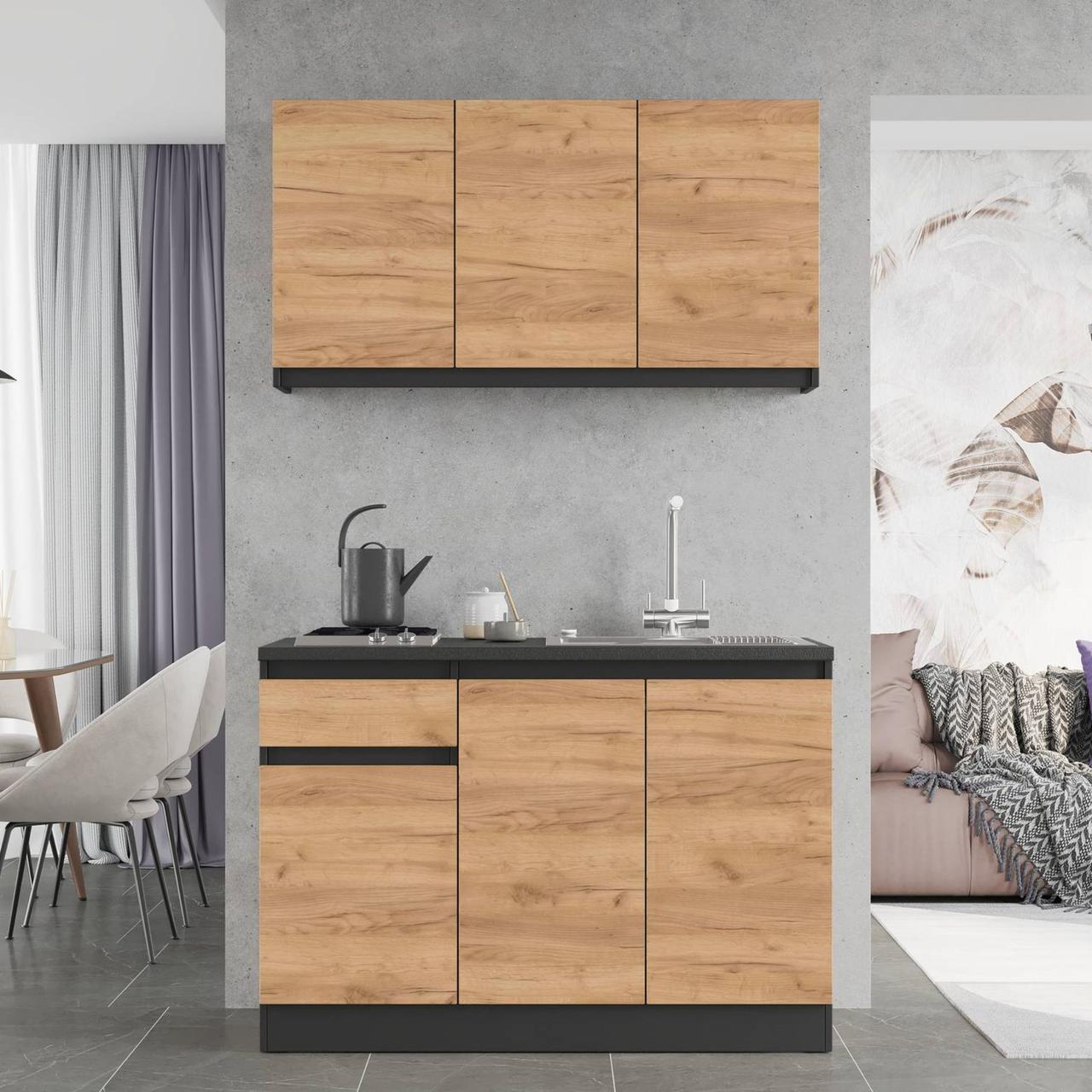 Кухня готовая Эверест К-5 Эко и столешница 1,2 м Антрацитовый/Крафт золотой (25023) - фото 4