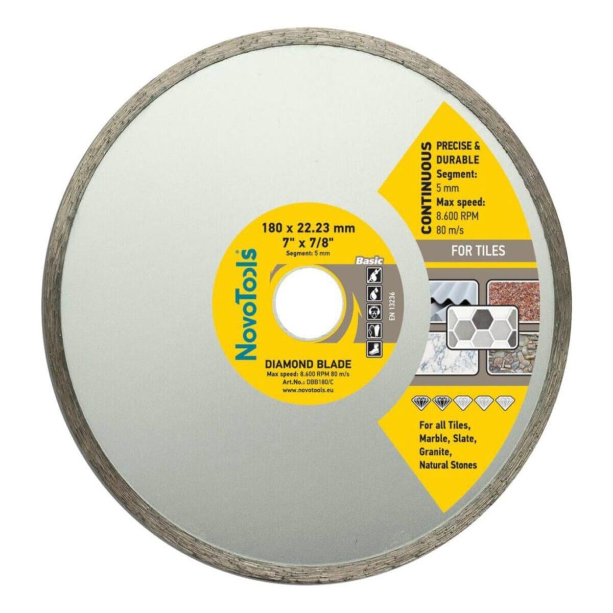 Диск алмазний суцільний NovoTools Basic 180 мм 5х22,23 мм (017377)