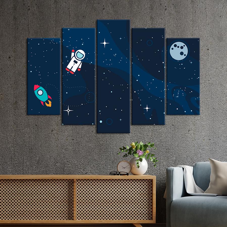 Картина на холсте Приветливый мультяшный космонавт 137x85 см (V214-5_L)