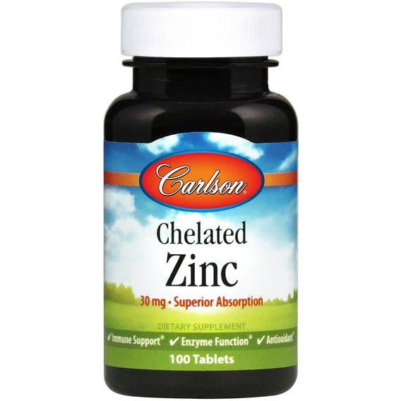 Микроэлемент Цинк Carlson Labs Chelated Zinc Superior Absorption 30 мг 100 Tabs (CAR-05771)